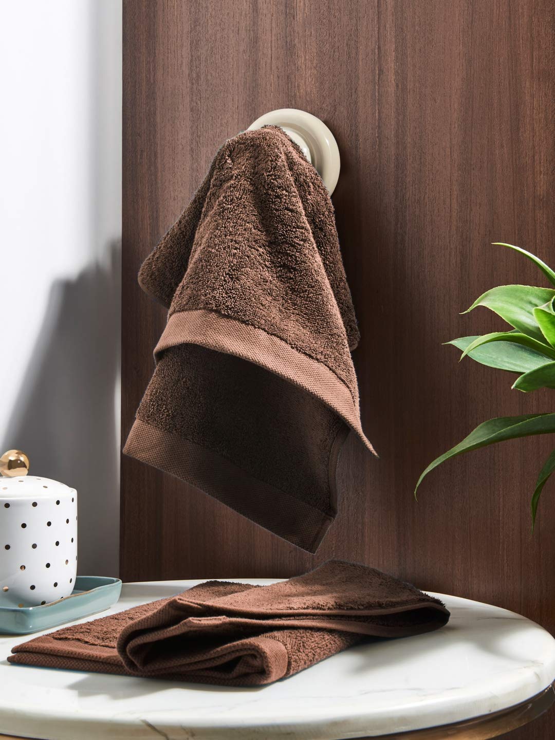 DDECOR - Solitaire Collection 100% Cotton Bomboo    Hand Towel |40 CM X 60 CM| - Brown