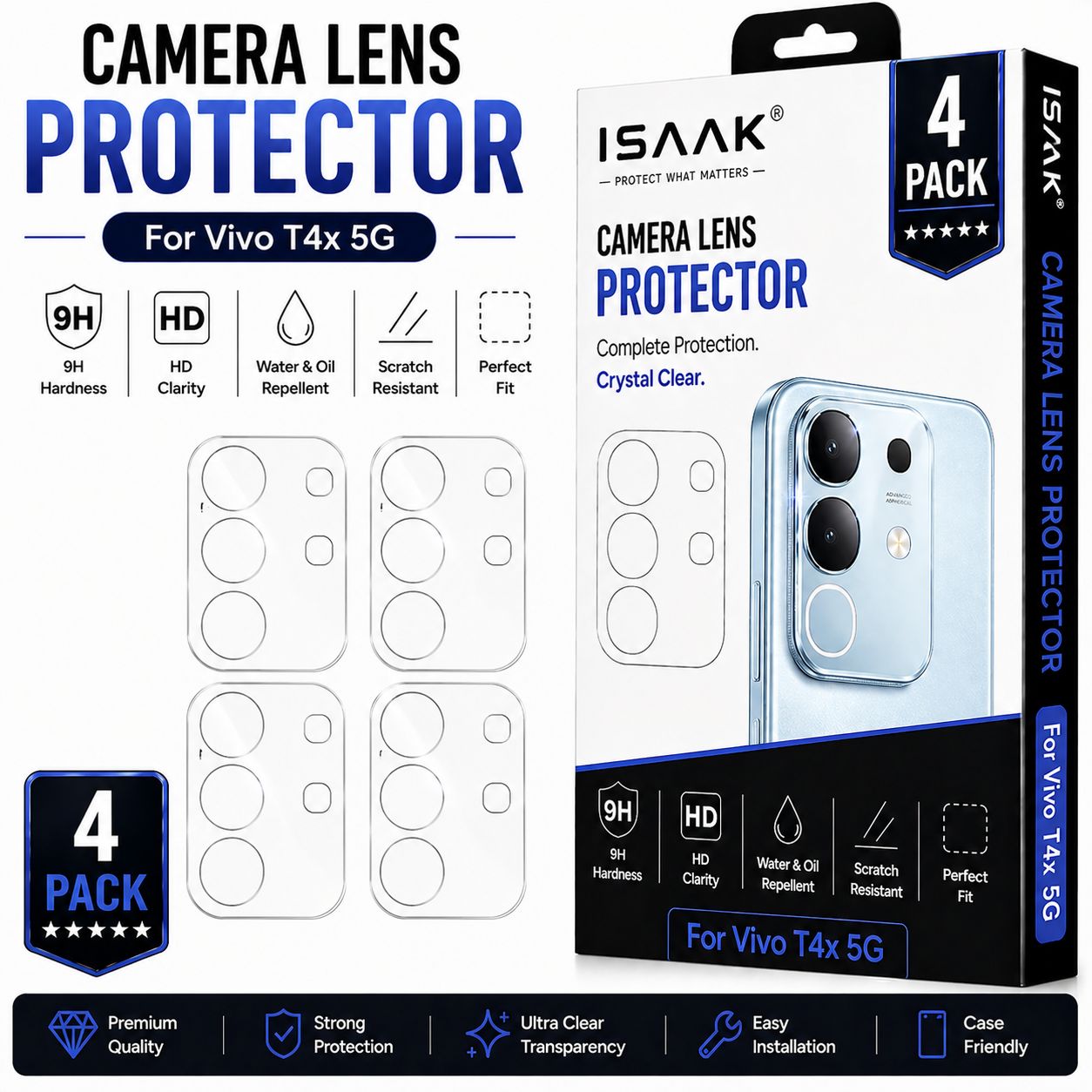 ISAAK Back Camera Lens Protector compatible for Vivo T4x 5G (Pack of 4)