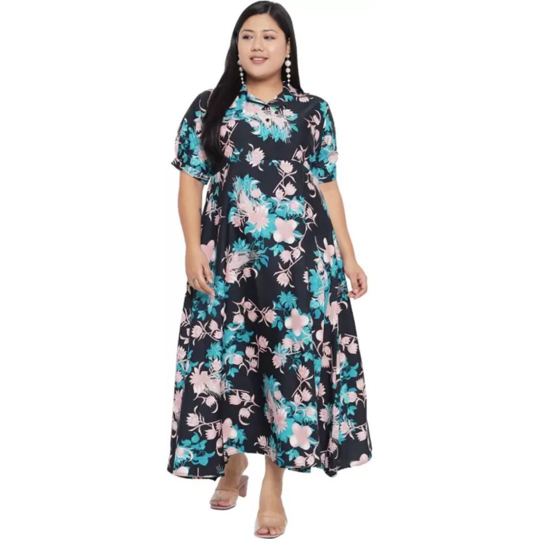 Women's Polyester Fit and Flare Green Dress Size 4XL (Multicolor)