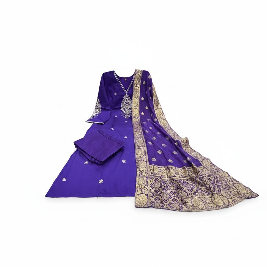 Purple Embroidered Kurta Set with Dupatta
