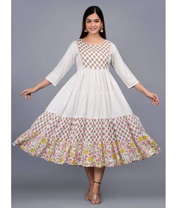 mGIFT ONCE - Off White Rayon Women's Anarkali Kurti ( Pack of 1 )
