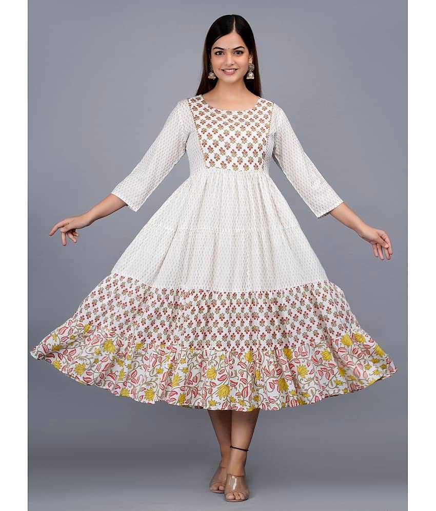 mGIFT ONCE - Off White Rayon Women's Anarkali Kurti ( Pack of 1 )