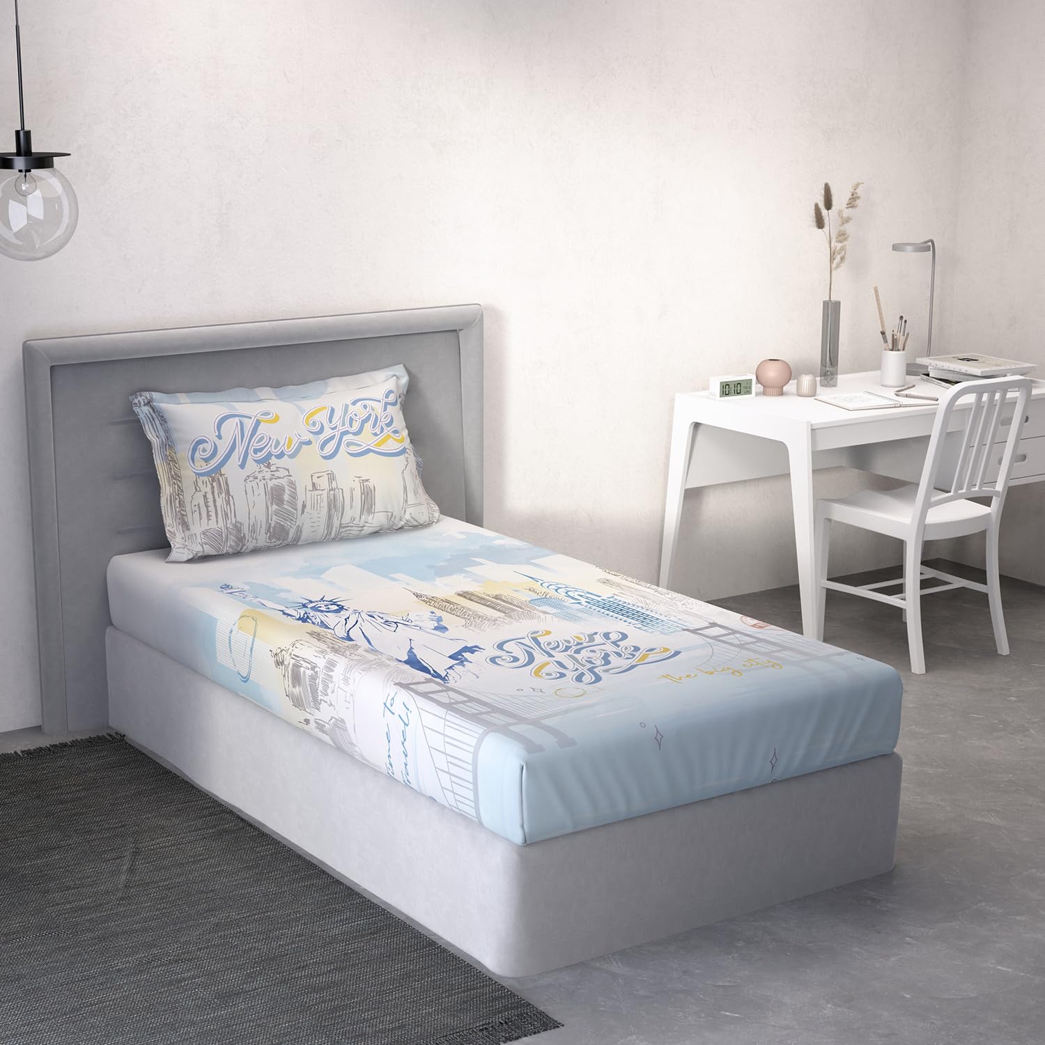 DDECOR - Little Brats Collection 100% Cotton Conversational Pattern 145TC Single Bedsheet|152 CM X 224 CM| - Blue