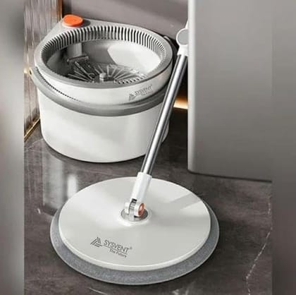 The Future Plastic 360 Spin Mop and Bucket, Super Floor Cleaning Mops and Bucket System Mop Bucket Kit with Retractable Handle, White&Grey