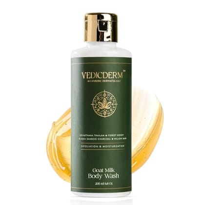 VEDICDERM Goat Milk Body Wash for Dry & Sensitive Skin | Natural Moisturizing Formula with Goat Milk, Aloe Vera & Shea Butter | Gentle Cleansing, Hydration & Nourishment | 200ml (Pack of 1) VEDICDERM Goat Milk Body Wash for Dry & Sensitive Skin | Natural Moisturizing Formula with Goat Milk, Aloe Vera & Shea Butter | Gentle Cleansing, Hydration & Nourishment | 200ml (Pack of 1)