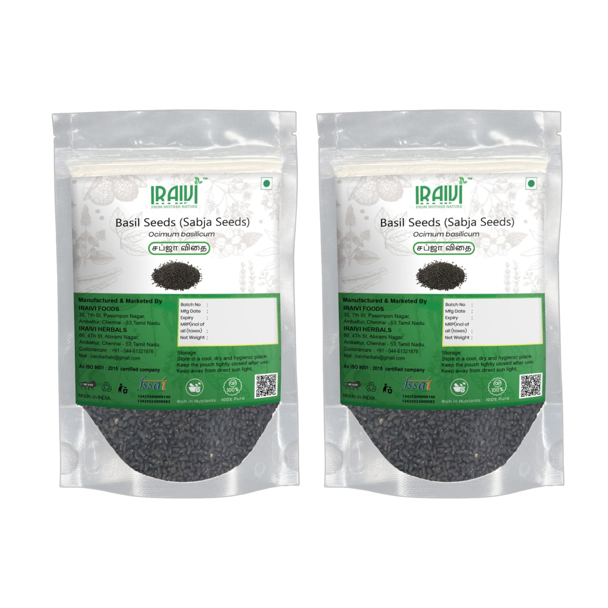 IRAIVI Premium Sabja Seeds 200g | Basil Seeds | Tukmaria | Natural Coolant & Fiber-Rich Superfood | Whole Raw Sweet Basil Seeds | For Digestion & Skin Health | 100% Pure