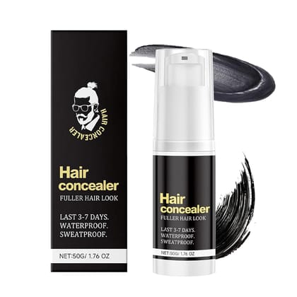 Hair Concealer Black 50g | Instant Hair Thickening & Fuller Look | Waterproof, Sweatproof, Long Lasting 3�7 Days | Easy Brush-On Temporary Hair Color for Thinning Hair & Bald Spots