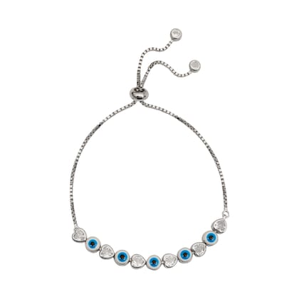 925 Sterling Silver Evil Eye & Heart CZ Adjustable Bracelet for Women & Girls | Blue Eye Protection Charm Bracelet I Weight - 6.68 g 925 Sterling Silver Evil Eye & Heart CZ Adjustable Bracelet for Women & Girls | Blue Eye Protection Charm Bracelet I Weight - 6.68 g