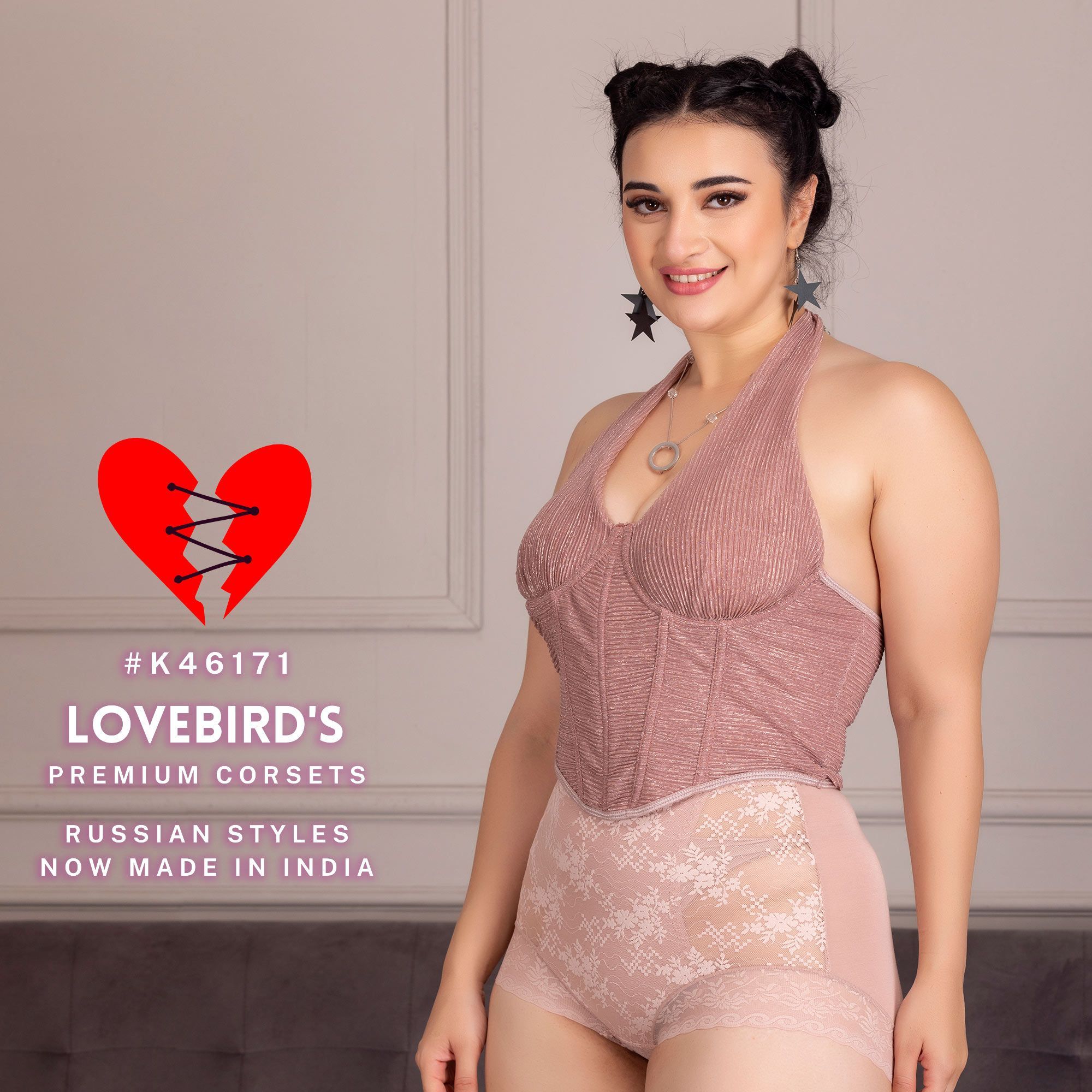 47171 Halter Neck Premium Pink Shimmer Corset