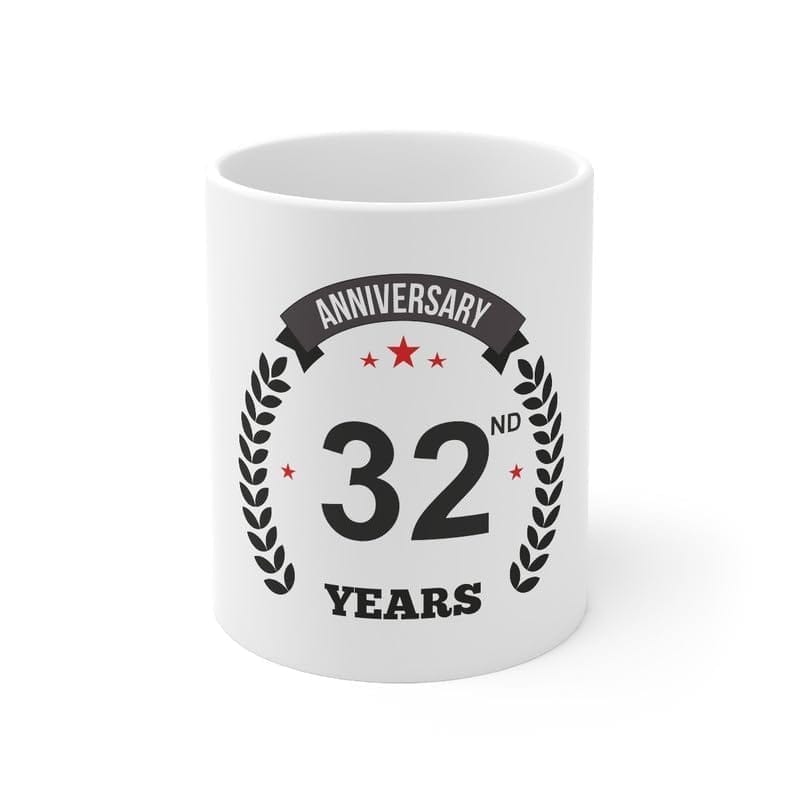DARSHANS Ceramic 32nd Anniversary Printed Coffee Mug (Color: White, Capacity:330ml)