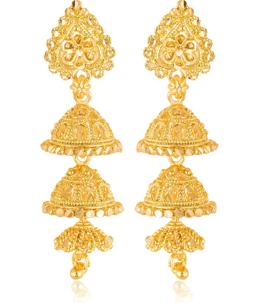 VIVASTRI Golden Jhumki Earrings ( Pack of 1 )