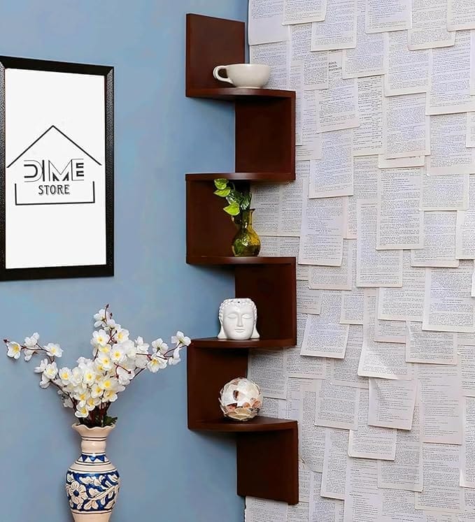 Modern Zigzag Corner Wall Shelf - Wooden Display Unit_assorted colour
