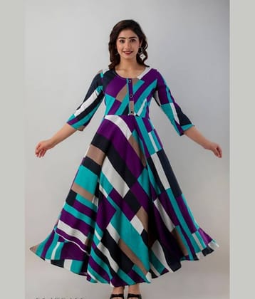 ANNEIV Women's Viscose Printed Anarkali Kurti - ( Purple )