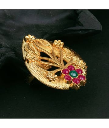 Sukkhi Enchanting Floral Gold Plated Colour Stone Adjustable Ring For Women