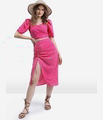 Ketch Women Printed Top With Skirt Co-Ord Set ( Pink )