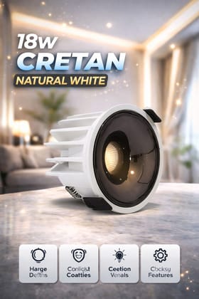 SPARKWORLD 18W CRETA COB LED Concealed Light (Natural White) | Premium Anti-Glare Downlight for False Ceiling Round Black Reflector SPARKWORLD 18W CRETA COB LED Concealed Light (Natural White) | Premium Anti-Glare Downlight for False Ceiling Round Black Reflector
