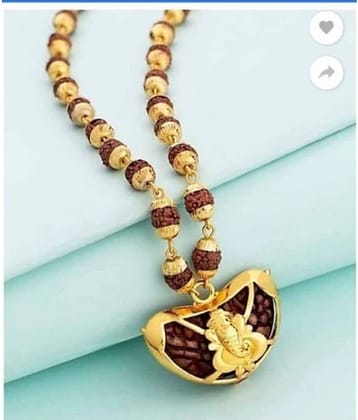 PAYSTORE Kaju Ganesh Locket with Puchmukhi Rudraksha Mala (8MM 36Beads) Gold-Plated Plated Wood Chain