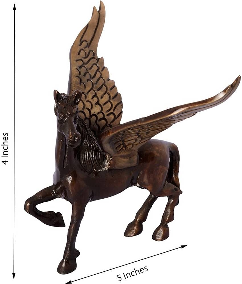 eCraftIndia Brown & Black Brass Antique Flying Angel Horse Showpiece