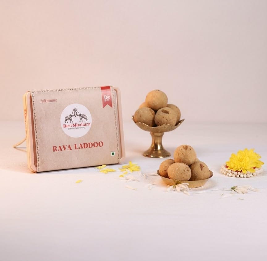 DESI MITAHARA's Rava Ladoo - Made with Rava, Caster Sugar & Cow Ghee - Traditional Indian Sweet - Healthy, Nutritious Snack - 480g Pack - No Artificial Colours - Suitable for All Ages