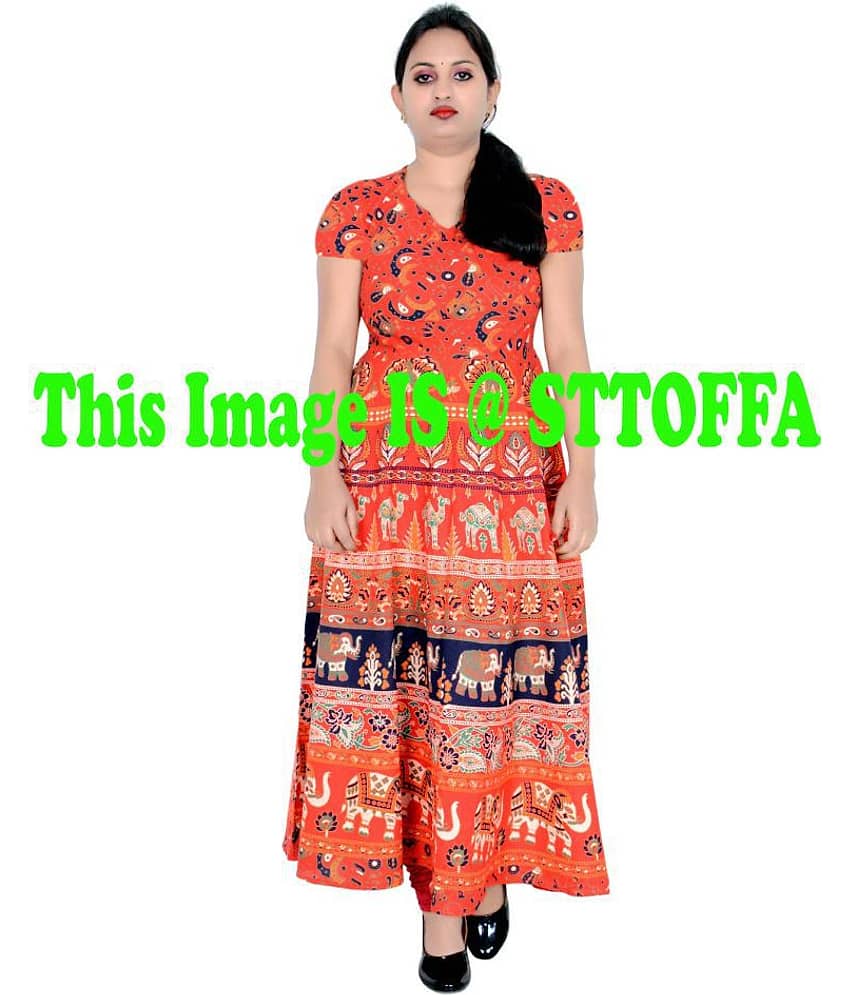 Sttoffa Women Cotton Ethnic Dress ( Orange )