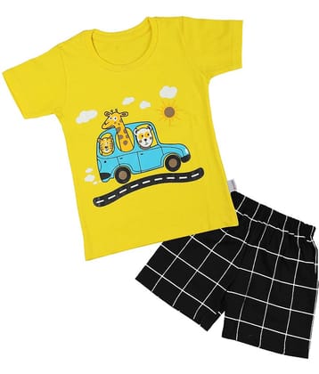 CATCUB Baby Girls Cotton T Shirts & Shorts ( Yellow )