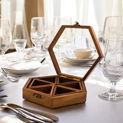 Wooden Spice Box with six compartments