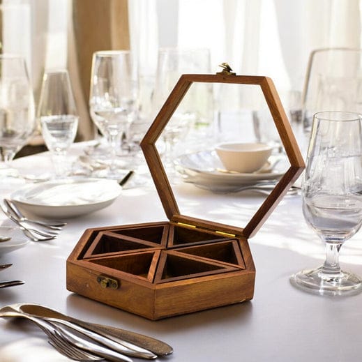 Wooden Spice Box with six compartments