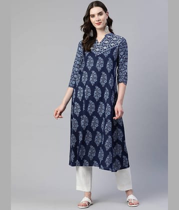 Vbuyz - Blue Cotton Women's A-line Kurti ( Pack of 1 )