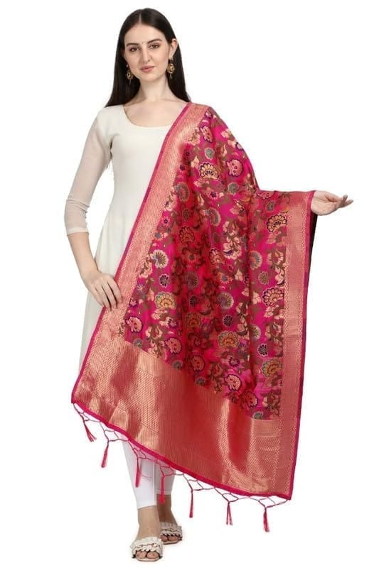Women's Silk Pure Zari weaving Duppatta (red, Leangth: 2-2.3 Mtrs)-PID44938