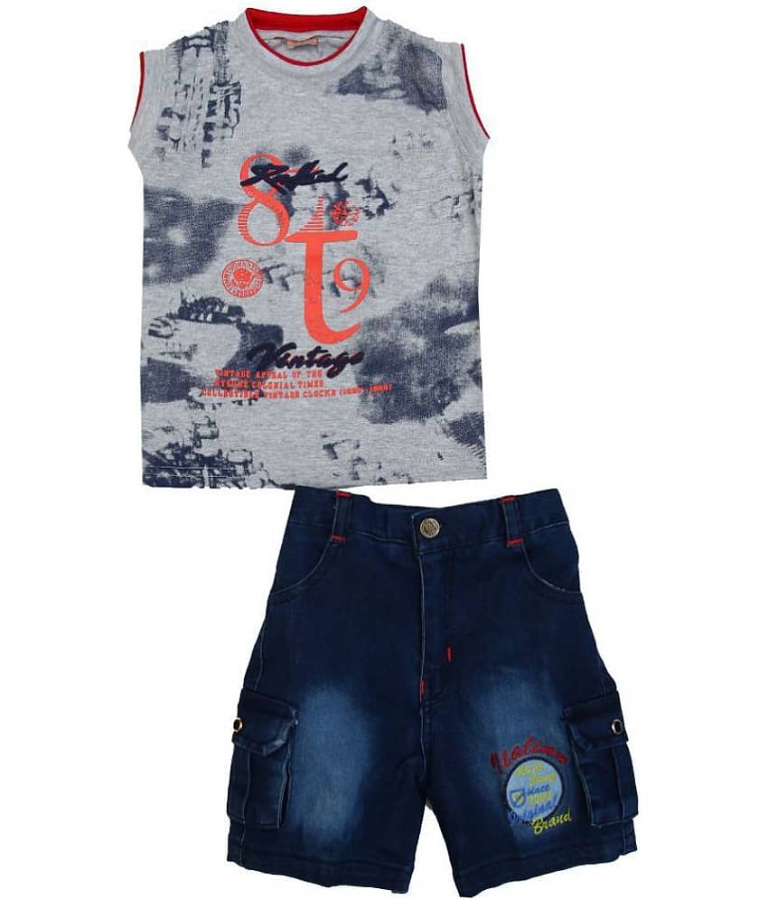 Zadmus Baby Boys Denim T Shirts & Shorts ( Red )