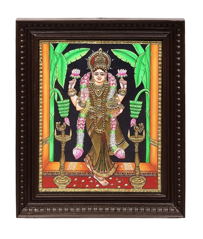 Devi Lakshmi Traditional Tanjore Painting By Authentic Handcrafted Method (Size 15x12)
