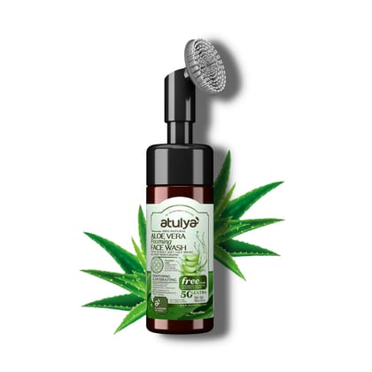 Atulya Aloe Vera Foaming Face Wash with Built-In Silicone Brush | Hydrates Skin - 150ml
