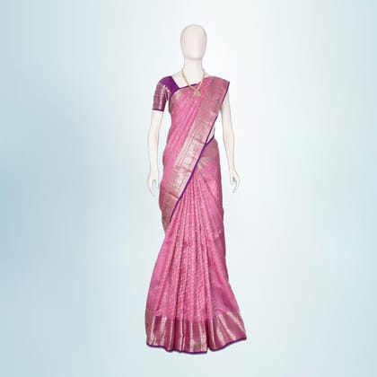 Traditional Pink Pattu Silk Saree with Purple Border | Rich Zari Weave | Festive & Wedding Wear