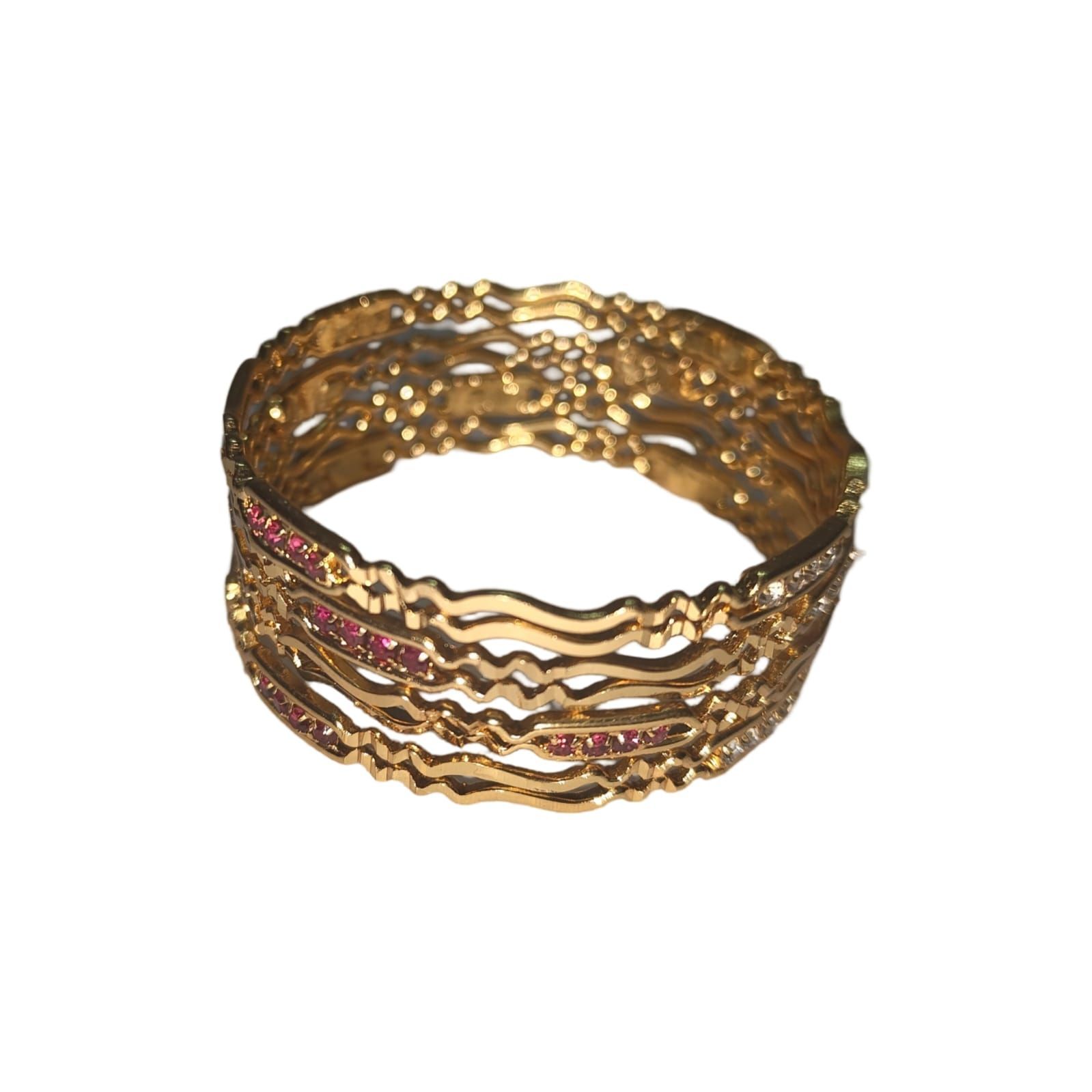 Gold Plated Pink Bangle Set with Cubic Zirconia Stones