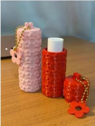 3D Printed Flower Lip Balm Holder Keychain | Cute PortableLipstick & Lip Balm Case | Bag Charm