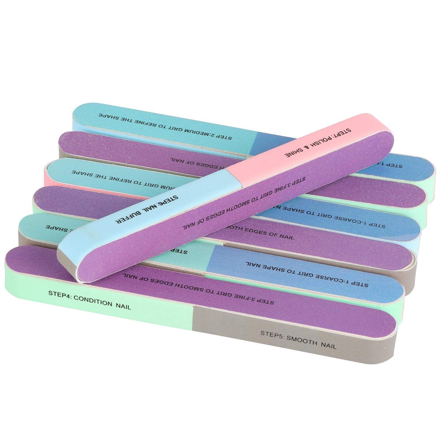 Elecsera 7Pcs 7 Way Nail File and Buffers for Women Girls, Natural Emery Boards (Set of 7)