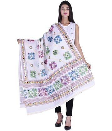 Apratim White Cotton Kutch Embroidered Dupatta - Single