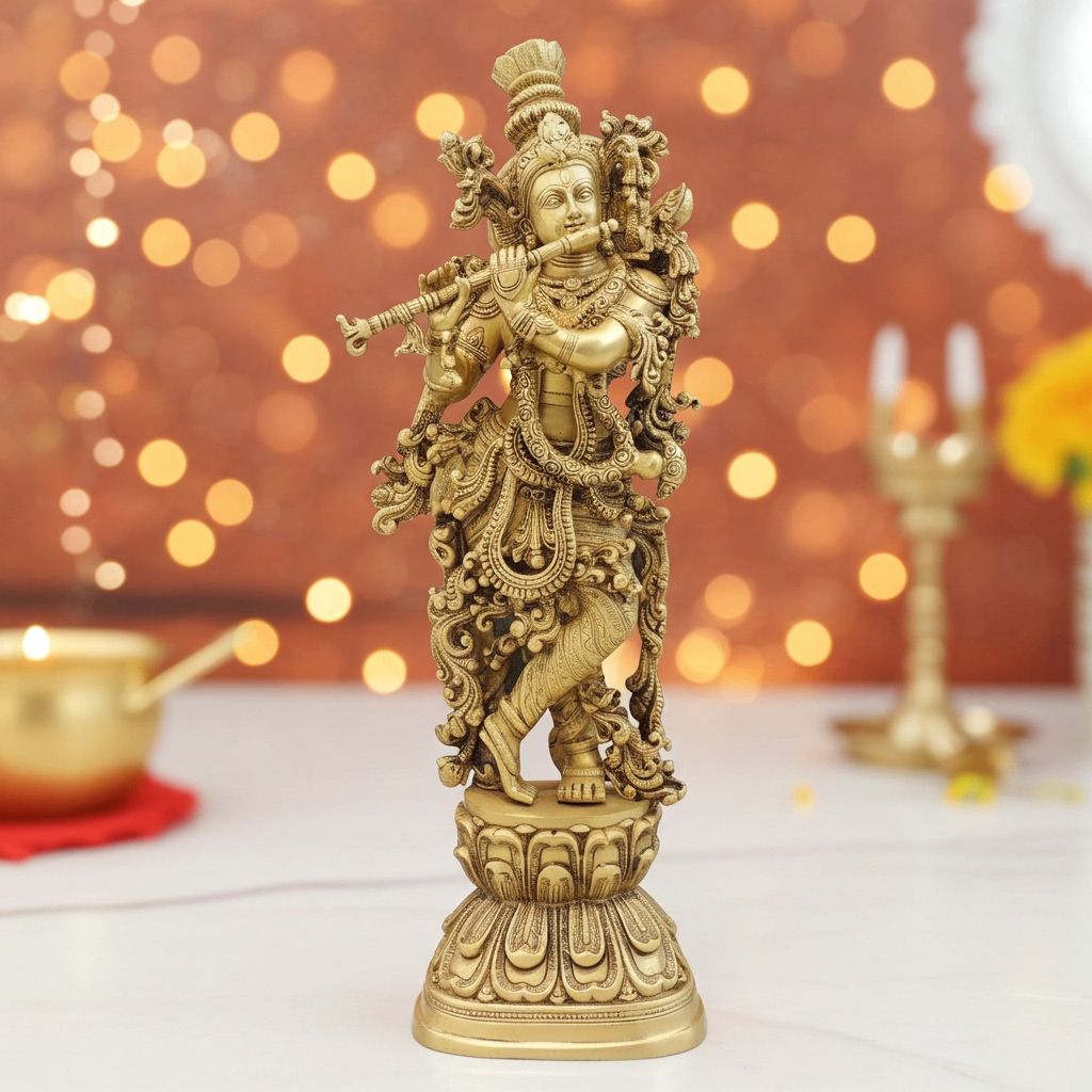 Brass Showpiece Krishna Ji God Idol Statue (BSMAS1715 K)
