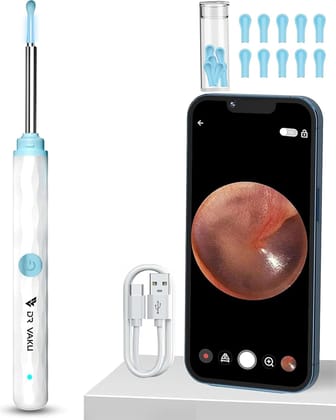 Dr Vaku Earocam Ear Cleaner Earwax Removal Tool Kit with HD Camera, Wi-Fi Connection & 6 LED Lights, Endoscope Tool for iOS & Android, with 11 Silicone Tips - White