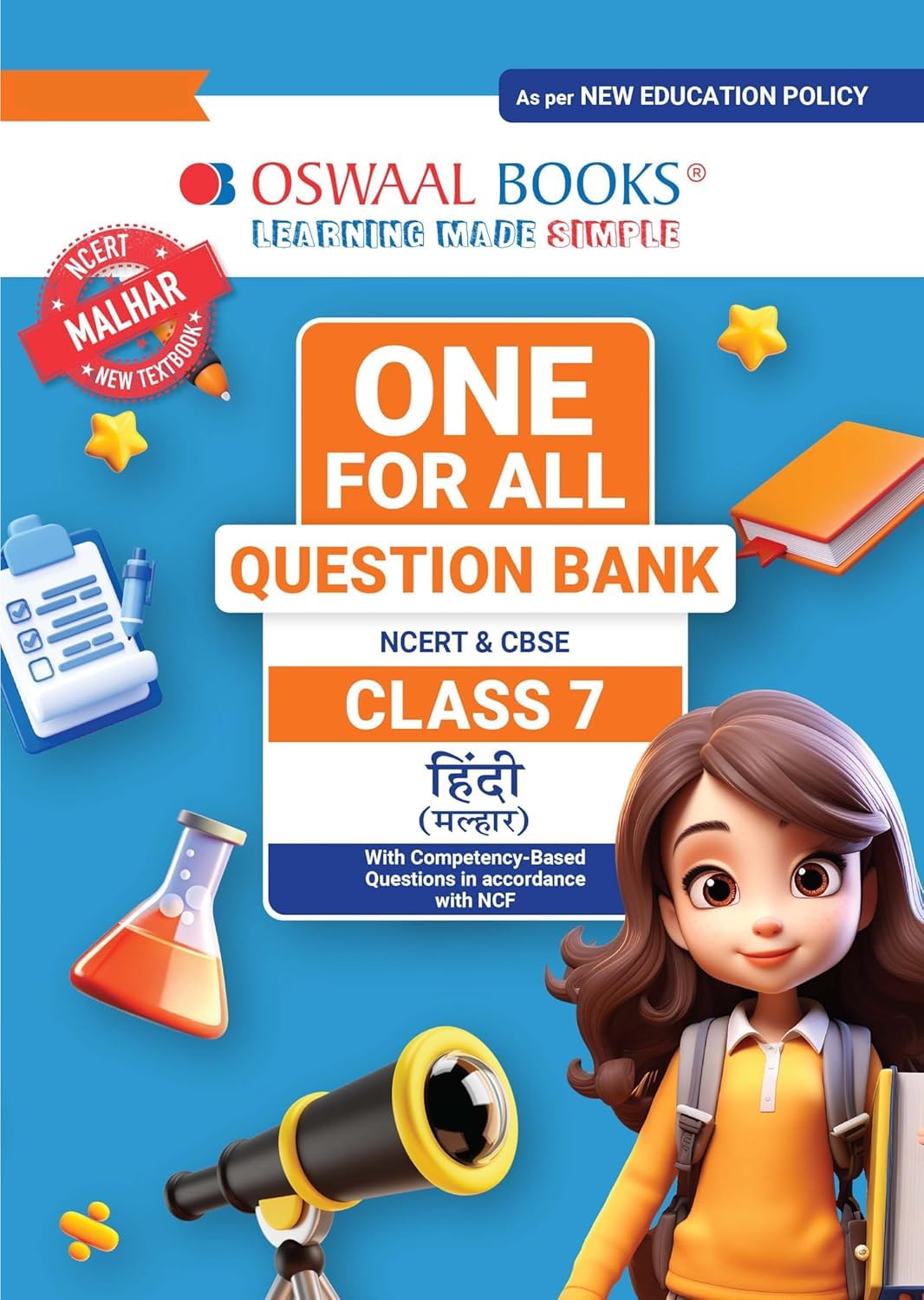 Oswaal One For All Question Bank NCERT & CBSE CLASS-7 Hindi (Malhar) Paperback  11 July 2025 [Paperback] oswal