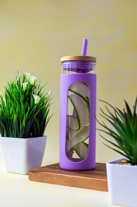 NATURALLYOURS Glass Water Tumbler with Straw 600ML - Durable Borosilicate Glass, Eco-Friendly Reusable Drinking Cup for Smoothies, Juices, and Beverages (Sky Blue)