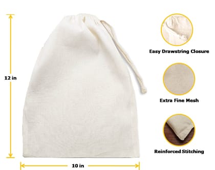 Clarkia Cotton Drawstring Nut Milk Bag Unbleached - 2 Piece, 25 x 30 cm Clarkia Cotton Drawstring Nut Milk Bag Unbleached - 2 Piece, 25 x 30 cm - Off-white / 10X12 inch