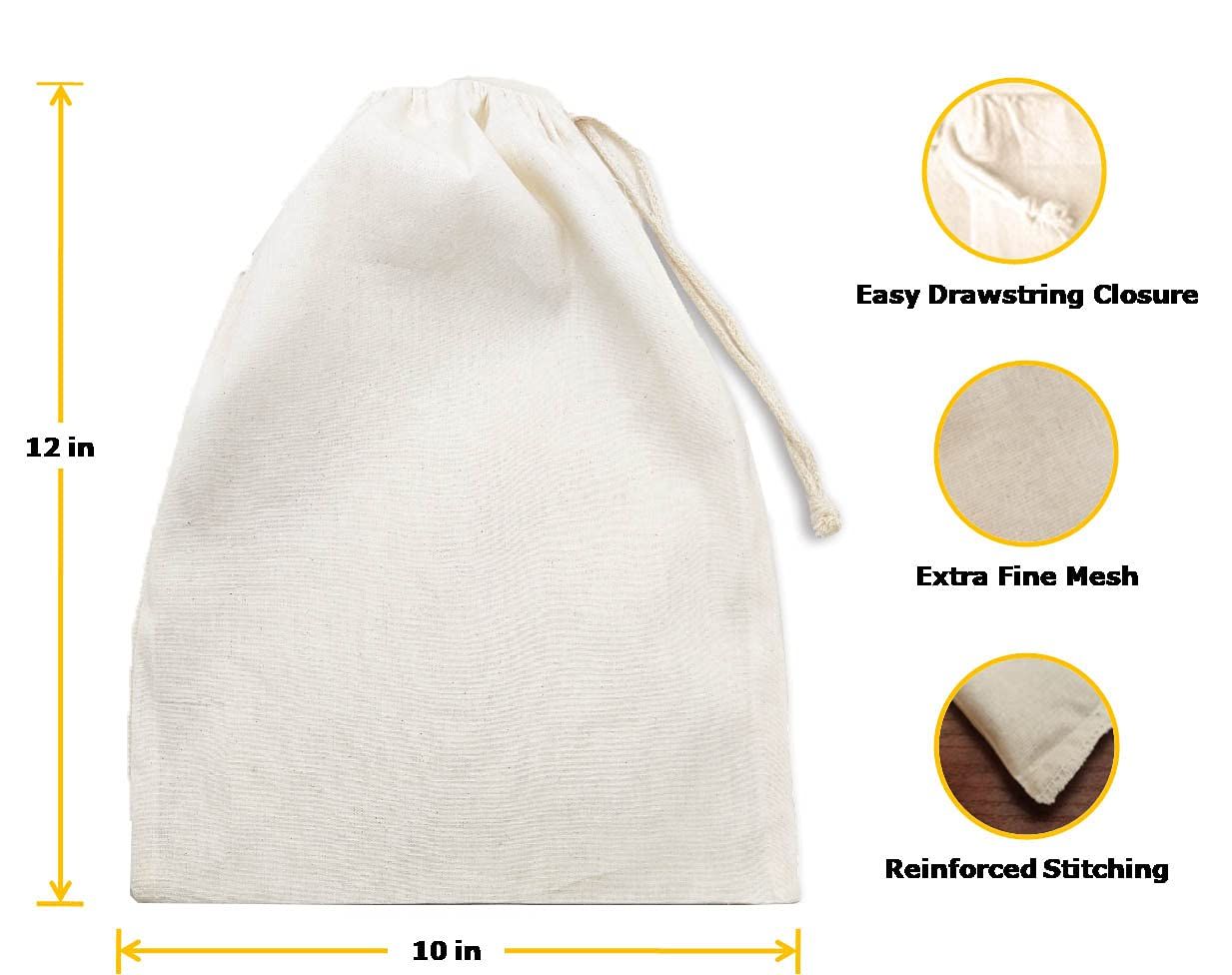 Clarkia Cotton Drawstring Nut Milk Bag Unbleached - 2 Piece, 25 x 30 cm Clarkia Cotton Drawstring Nut Milk Bag Unbleached - 2 Piece, 25 x 30 cm - Off-white / 10X12 inch