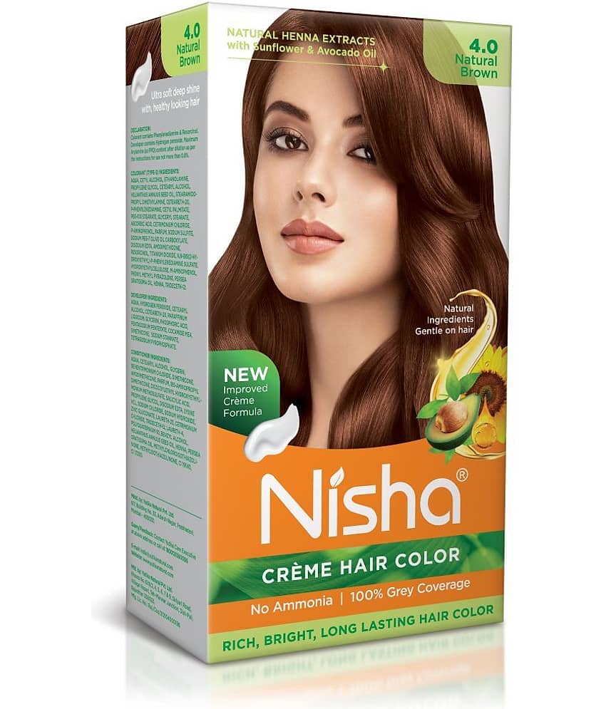 Nisha Creme Hair Color 4.0 Natural Brown 120g, Permanent Hair Color for Women & Men, Ammonia Free Hair Colour