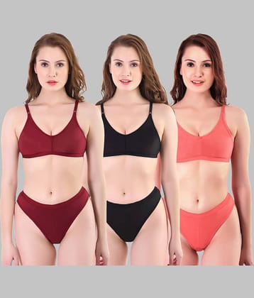 TCG Pack of 3 Cotton Lycra Women's Bra & Panty Set ( Multicolor ) WL014