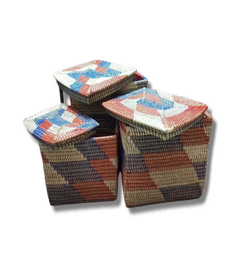 Handwoven Laundary Basket With Lid Set Of Three
