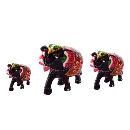 DreamKraft HandCrafted Set of 3 Showpiece Elephant For Decoration And Gift Purpose (Black)