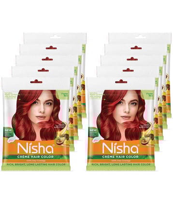 Nisha Creme Hair Color Flame Red 50g Pack of 10, Permanent Hair Colour for Women & Men, Long Lasting Hair Color