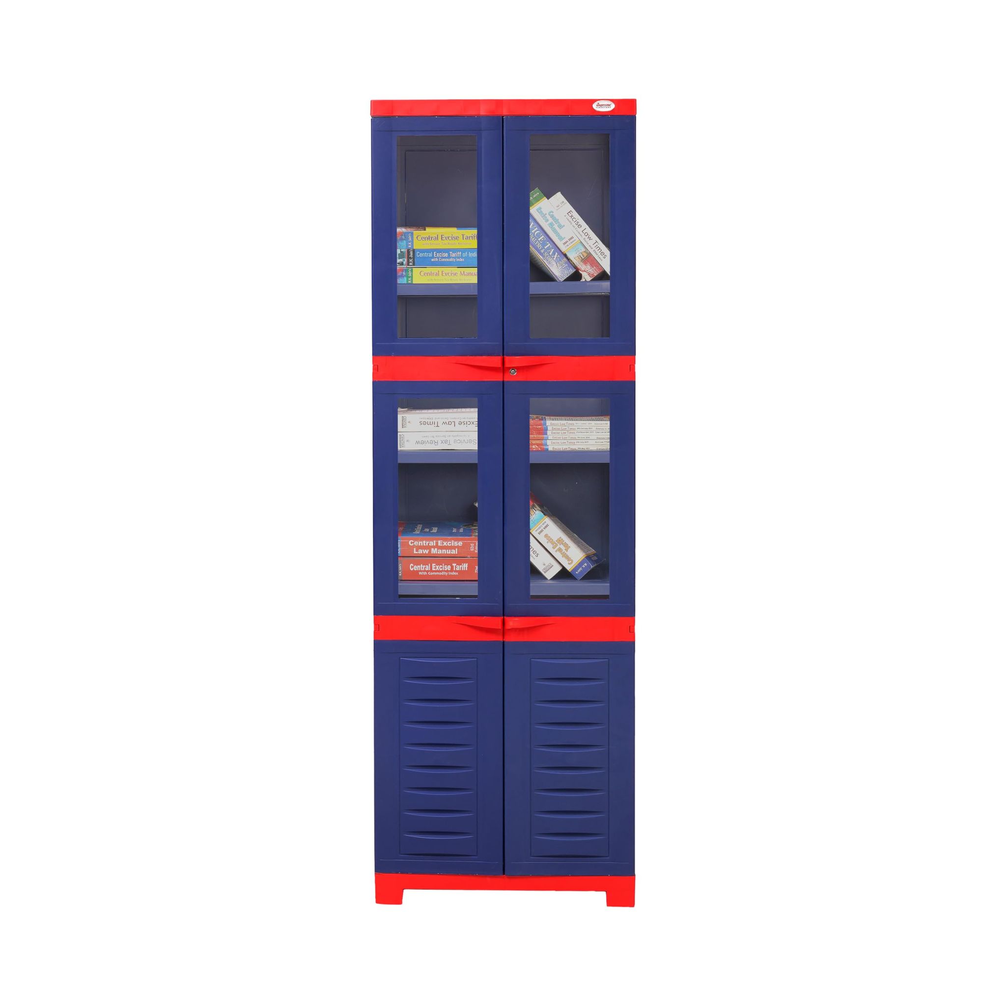Supreme Furniture Fusion 3-TOP 4G Cabinet with Multipurpose with See-Thru Glass Panels Made by 100% Virgin Plastic Cupboard/Almirah/Home, Living Room and Kids(C-RED P-Blue, (DIY)
