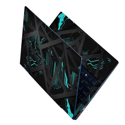 Finearts Full Body Laptop Skin Upto 15.6 inch Sticker Compatible for Dell/HP/Lenovo/Acer/Sony All Laptop Size Upto 14 to 15.6 Inch - Grey Bars on Cyan Circuit